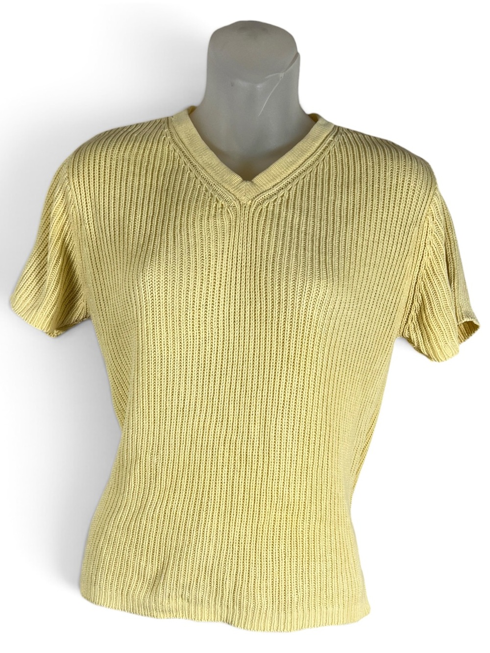 VTG GAP Butter Yellow Chunky Ribbed Short Sleeve Sweater Womens M 90s Preppy